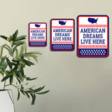 Portrait Round Plus American Dreams Live Here Door or Wall Sign | Easy Installation | Patriotic Stars and Stripes USA Pride Sign
