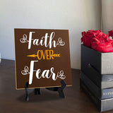 Faith Over Fear 5"x 5" Square Table Sign With Acrylic Easel | Religious Home & Office Decor