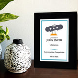 Skateboarding Customizable Black Frame Wooden Award Plaque | Easel Mount Option | Achievement and Recognition Personalizable Plaques