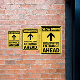 Portrait Round Plus Slow Down Construction Entrance Ahead Wall or Door Sign | Health And Safety Signage