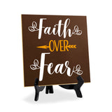 Faith Over Fear 5"x 5" Square Table Sign With Acrylic Easel | Religious Home & Office Decor