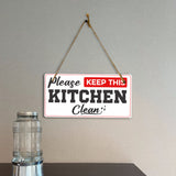 Please Keep Kitchen Clean 5x10 Hanging Plus Wall or Door Sign | Rustic Twine | Office and Shared Living Signage