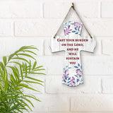 Cast your burden on the Lord, and he will sustain you Cross Hanging Sign | Rustic Twine | Inspiring Religious Bible Decor