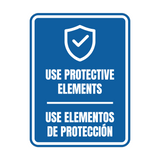 Signs ByLITA Portrait Round Use Protective Elements Door or Wall Sign | Spanish Bilingual Warehouse Health and Safety Signs