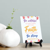Be watchful stand firm in the faith act like men be strong Corinthians 16:13 (White) 6 x 8" Table Sign With Acrylic Easel | Religious Bible Quotes Decor