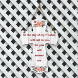 In the day of my trouble I will call to you, for you will answer me Cross Hanging Sign | Rustic Twine | Inspiring Religious Bible Decor