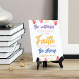 Be watchful stand firm in the faith act like men be strong Corinthians 16:13 (White) 6 x 8" Table Sign With Acrylic Easel | Religious Bible Quotes Decor