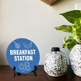 Breakfast Station Circle Table Sign with Acrylic Stand (5x5") | Public Spaces Signage