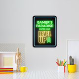 Portrait Round Plus Gamer's Paradise: Enter and Level Up Wall or Door Sign | Easy Installation | Gaming | Home Decor