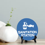 Sanitation Station Circle Table Sign with Acrylic Stand (5x5") | Public Spaces Signage