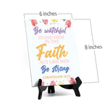 Be watchful stand firm in the faith act like men be strong Corinthians 16:13 (White) 6 x 8" Table Sign With Acrylic Easel | Religious Bible Quotes Decor