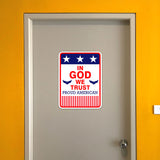 Portrait Round Plus In God We Trust Door or Wall Sign | Easy Installation | Patriotic Stars and Stripes USA Pride Sign