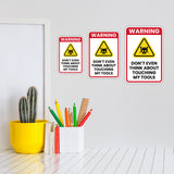 Portrait Round Plus Warning Don't Even Think About Touching My Tools Wall or Door Sign | Easy Installation | Funny Novelty Imitation Warning Signs