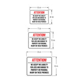 Classic Framed Plus Attention! We Accept No Liability For Loss and Damage to Property or Personal Injury On These Premises Wall or Door Sign | Easy Installation | Disclaimer Waiver Notice