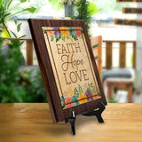 Faith Hope Love Decorative Wall Plaque With Easel Acrylic Stand | Religious Feel Good Home Decor