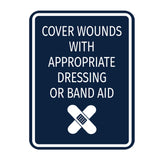 Signs ByLITA Portrait Round Cover Wounds With Appropriate Dressing or Band Aid Door or Wall Sign Durable ABS Plastic | Laser Engraved | Easy Installation | Kitchen | Hygiene