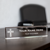Church Themed, Cross Design Personalized Acrylic Desk Sign (2 x 10")
