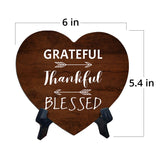Grateful Thankful Blessed Heart Table Sign with Acrylic Stand (6x5") | Religious Home Decor