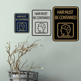 Signs ByLITA Portrait Round Hair Must Be Contained Door or Wall Sign Durable ABS Plastic | Laser Engraved | Easy Installation | Kitchen | Hygiene