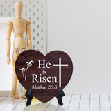 He Is Risen Matthew 28:6 Heart Table Sign with Acrylic Stand (6x5") | Religious Home Decor