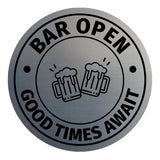 Signs ByLITA Circle Bar Open: Good Times Await ABS Plastic | Laser Engraved | Easy Installation | Elegant Design Wall or Door Sign