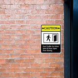 Portrait Round Plus Caution Foot Traffic On Other Side Of Door. Open Door Slowly. Wall or Door Sign | Safety Signage