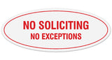 Signs ByLITA Oval No Soliciting No Exceptions Sign - Laser-Engraved Lettering | Durable ABS Plastic | Vibrant Colors | Powerful Foam Tape