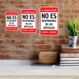 Portrait Round Plus La Administración No Es Responsable de los Artículos Perdidos o Robados Wall or Door Sign | Spanish Dressing Room Retailer Signage