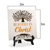 Rooted In Christ 5"x 5" Square Table Sign With Acrylic Easel | Religious Home & Office Decor