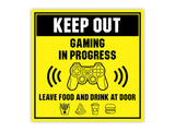Square Plus Keep Out Gaming In Progress Leave Food And Drink At Door Wall or Door Sign | Easy Installation | Gaming Room Signage