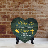 I Can Do All Things Through Christ Who Strengthens Me Phil 4:13 Heart Table Sign with Acrylic Stand (6x5") | Religious Home Decor