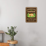 Portrait Round Plus Welcome to Our Campsite What Happens at The Campfire Gets Laughed About All Year Door or Wall Sign | Camping RV Decoration