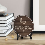 Flush And Put The Seat Down Circle Table Sign with Acrylic Stand (5x5") | Bathroom Restroom Etiquette and Hygiene Sign