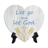 Sign ByLITA Heart Let go and let God, Wood Color, Table Sign (6"x5")