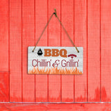 BBQ Chillin' & Grillin' 5x10 Hanging Plus Wall or Door Sign | Funny Home Decor