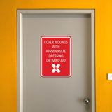 Signs ByLITA Portrait Round Cover Wounds With Appropriate Dressing or Band Aid Door or Wall Sign Durable ABS Plastic | Laser Engraved | Easy Installation | Kitchen | Hygiene