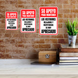 Portrait Round Plus Su Apoyo Para Mantener Los Vestidores Relajados y Respetuosos es Muy Apreciado Wall or Door Sign | Spanish Dressing Room Retailer Signage