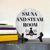 Sauna and Steam Room Circle Table Sign with Acrylic Stand (5x5") | Public Spaces Signage