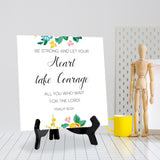 Be Strong, And Let Your Heart Take Courage, All You Who Wait For The Lord! Psalm 31:24 5"x 5" Square Table Sign With Acrylic Easel | Religious Bible Quotes Decor
