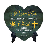 I Can Do All Things Through Christ Who Strengthens Me Phil 4:13 Heart Table Sign with Acrylic Stand (6x5") | Religious Home Decor