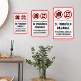 Portrait Round Plus Se Prohíben Cámaras y Teléfonos Móviles en los Vestuarios Wall or Door Sign | Spanish Dressing Room Retailer Signage