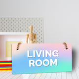 Living Room 5x10 Hanging Plus Wall or Door Sign | Rustic Twine | Range of Vibrant Decor Styles | Room Signs For Home and Business