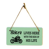 Biker Lives Here With The Ride Of His Life 5" x 10" Hanging Wall or Door Sign | Home Decor