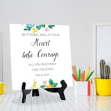 Be Strong, And Let Your Heart Take Courage, All You Who Wait For The Lord! Psalm 31:24 5"x 5" Square Table Sign With Acrylic Easel | Religious Bible Quotes Decor