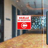 Square Plus Muelle De Recepción Left Arrow Wall or Door Sign | Spanish | Health & Safety Warehouse Business Signage