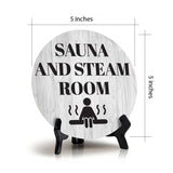 Sauna and Steam Room Circle Table Sign with Acrylic Stand (5x5") | Public Spaces Signage