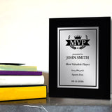 MVP (Most Valuable Player) Customizable Black Frame Award Plaque | Easel Mount Option | Achievement and Recognition Personalizable Plaques