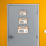 Classic Framed Plus Cuidado Puerta Pesada Door or Wall Sign | Business Warning Signage