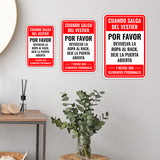 Portrait Round Plus Cuando Salga del Vestier Por Favor Devuelva La Ropa Al Rack, Deje La Puerta Abierta Y Revise Sus Elementos Personales Wall or Door Sign | Spanish Dressing Room Retailer Signage