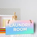 Laundry Room 5x10 Hanging Plus Wall or Door Sign | Rustic Twine | Range of Vibrant Decor Styles | Room Signs For Home and Business